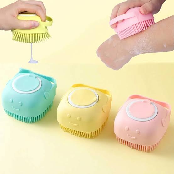 Silicone Bath & Body Shower Brush with Liquid Soap Dispenser | Soft Exfoliating Body Scrubber (Random Color)