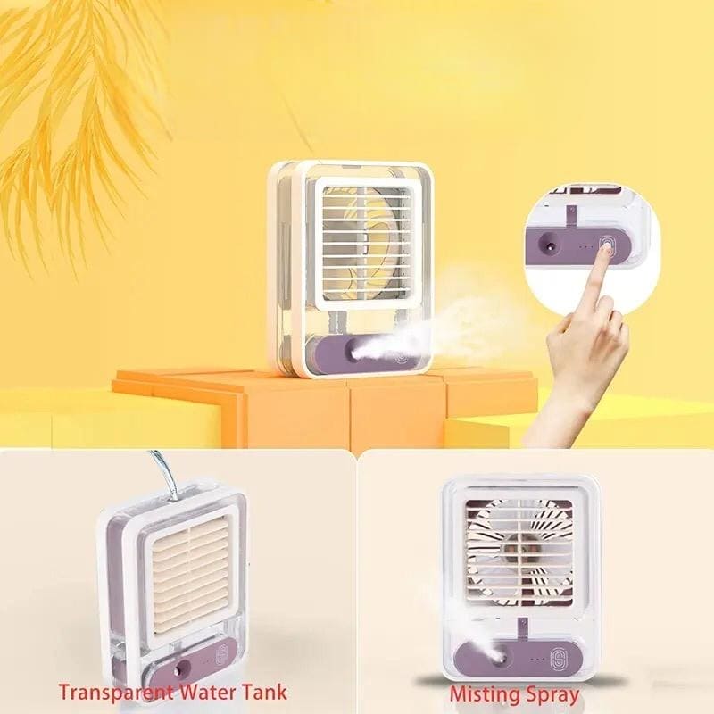 Type C Rechargeable Portable Mini Air Conditioner with Humidifier & 3 Speed Fan