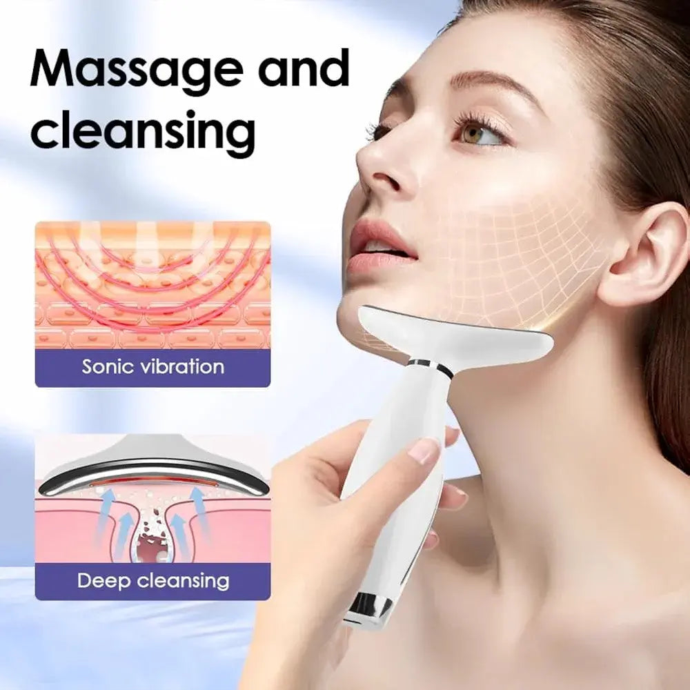 7 Colors LED Face & Neck Beauty Device – Vibration Massage | Face Lifting & Neck Line Remover | 7 Modes, 3 Levels