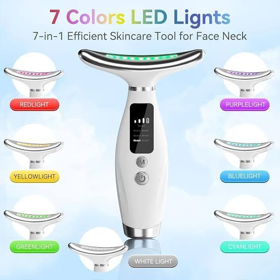 7 Colors LED Face & Neck Beauty Device – Vibration Massage | Face Lifting & Neck Line Remover | 7 Modes, 3 Levels