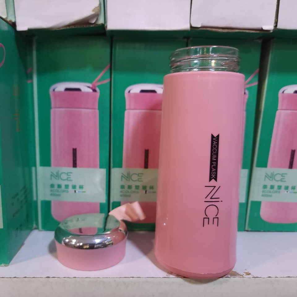 BPA Free Glass Water Bottle 400ml | Portable Tumbler with Protective Plastic Shell for School, Gym & Office (Random Color)