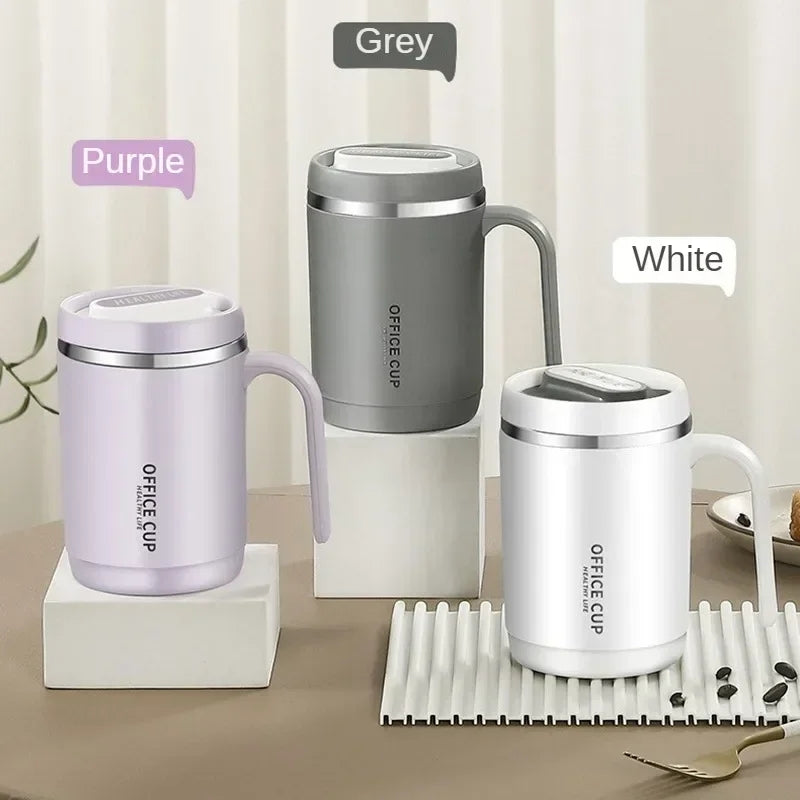 Steel Insulated Travel Mug with Lid & Straw – Coffee, Milk & Juice Cup with Handle | Portable Hot & Cold Drink Mug