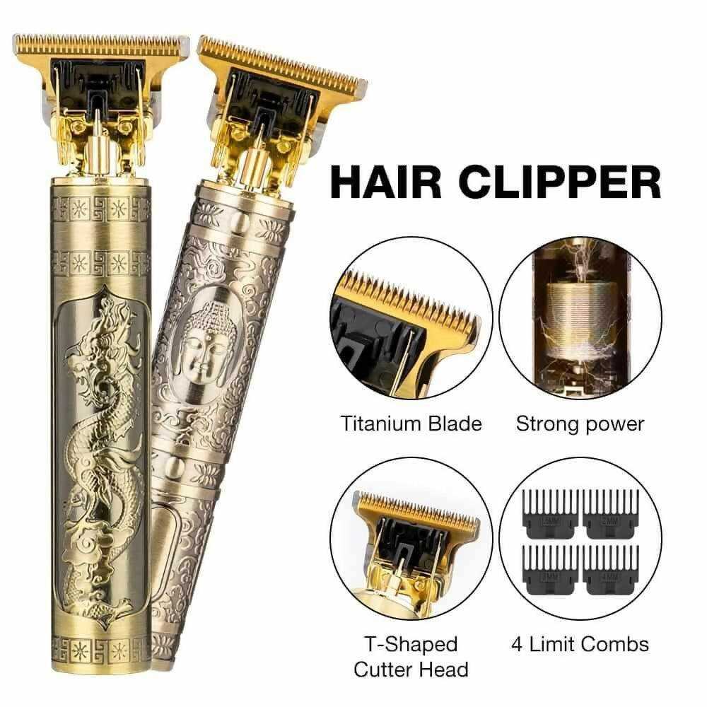 Vintage T9 Metal Body Hair Trimmer for Men – USB Rechargeable Professional Hair Clipper for Beard, Hair & Precision Detailing