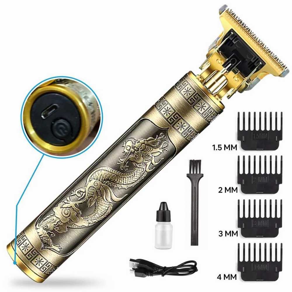 Vintage T9 Metal Body Hair Trimmer for Men – USB Rechargeable Professional Hair Clipper for Beard, Hair & Precision Detailing