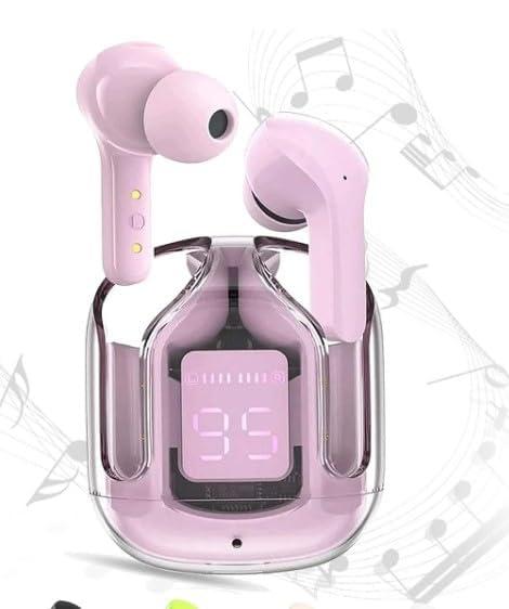 Air31 Wireless Earbuds with Silicon Pouch – Transparent Crystal Design, Bluetooth 5.3, Type-C Charging