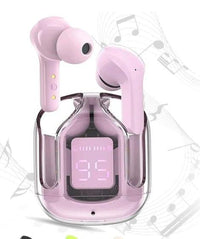 Air31 Wireless Earbuds with Silicon Pouch – Transparent Crystal Design, Bluetooth 5.3, Type-C Charging