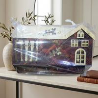 Decorative Wooden House Key Holder Wall Mounted - 6 Hooks Key Organizer with Marble Finish