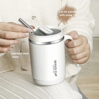 Steel Insulated Travel Mug with Lid & Straw – Coffee, Milk & Juice Cup with Handle | Portable Hot & Cold Drink Mug