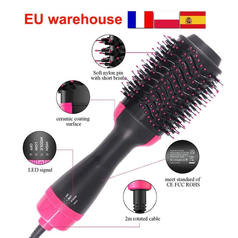 3-in-1 Hair Dryer Brush – Hot Air Hair Styling Brush for Drying, Straightening & Curling
