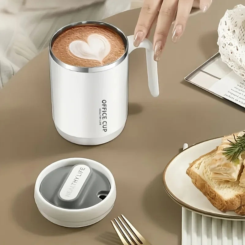 Steel Insulated Travel Mug with Lid & Straw – Coffee, Milk & Juice Cup with Handle | Portable Hot & Cold Drink Mug