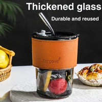 Reusable Coffee Mug with Straw 300ml | Leakproof Lid & Heat-Resistant PU Leather Sleeve for Hot & Cold Drinks