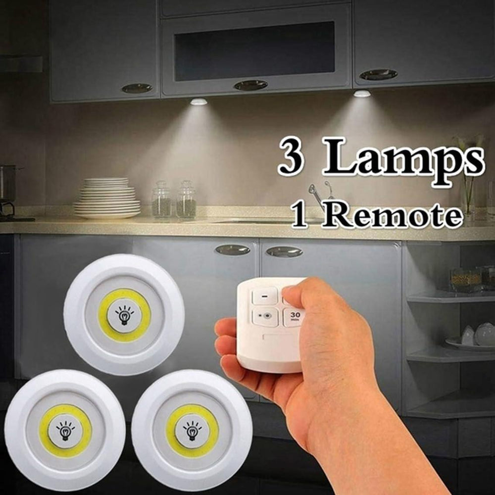 3-Piece Tap LED Lights with Remote – Wireless Stick-On Lights (Battery Operated)