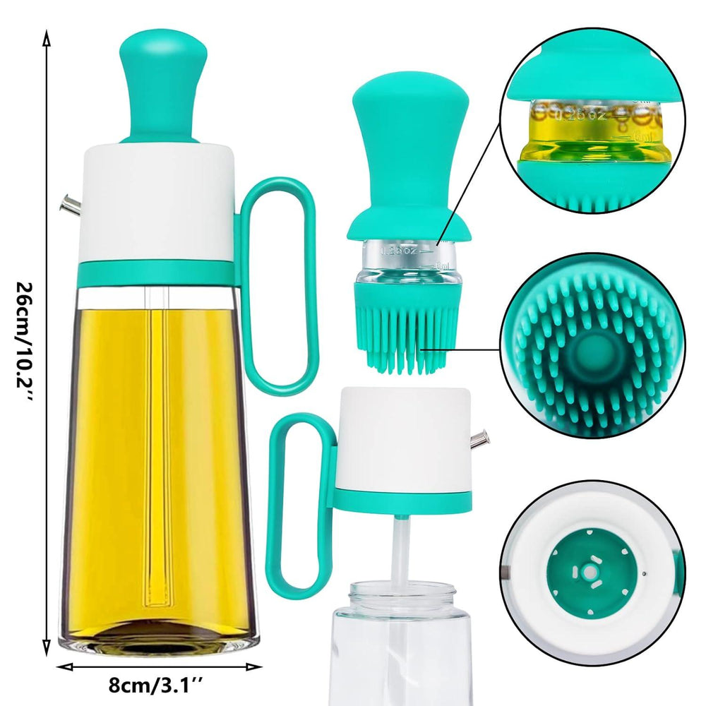 3-in-1 Oil Dispenser Bottle – Glass Spray, Pour & Brush (550ml Kitchen Oil Bottle)