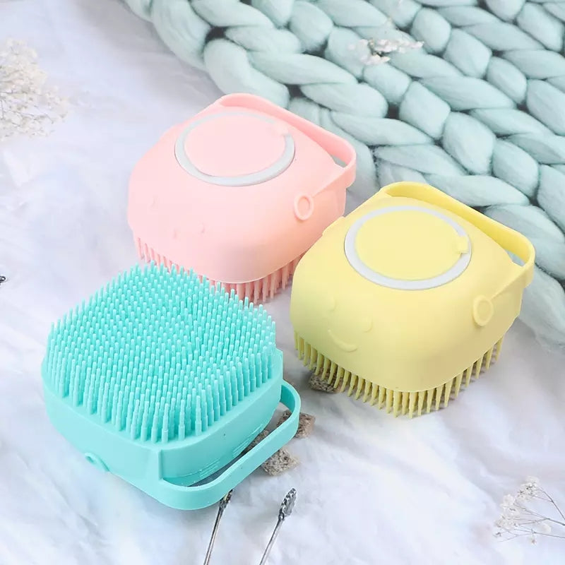 Silicone Bath & Body Shower Brush with Liquid Soap Dispenser | Soft Exfoliating Body Scrubber (Random Color)