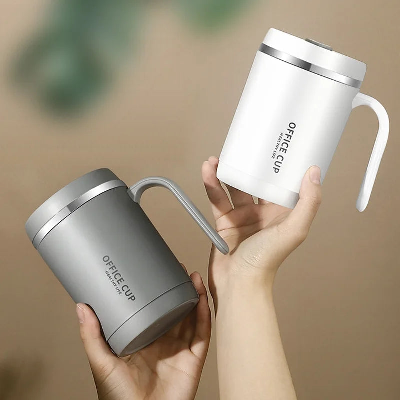 Steel Insulated Travel Mug with Lid & Straw – Coffee, Milk & Juice Cup with Handle | Portable Hot & Cold Drink Mug