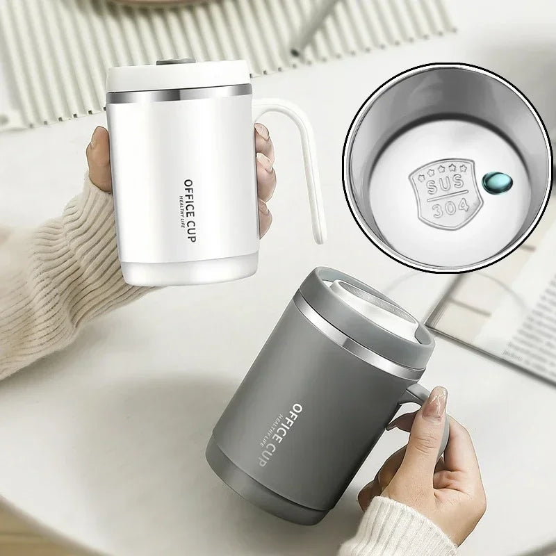 Steel Insulated Travel Mug with Lid & Straw – Coffee, Milk & Juice Cup with Handle | Portable Hot & Cold Drink Mug