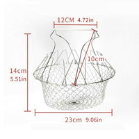 Stainless Steel Multi-Functional Foldable Chef Basket | Deluxe Kitchen Colander for Steam, Rinse, Strain & Fry