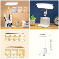 3-in-1 LED Study Lamp with Pen Holder & Phone Stand – Touch Dimmable Desk Light