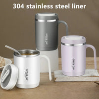 Steel Insulated Travel Mug with Lid & Straw – Coffee, Milk & Juice Cup with Handle | Portable Hot & Cold Drink Mug