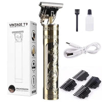 Vintage T9 Metal Body Hair Trimmer for Men – USB Rechargeable Professional Hair Clipper for Beard, Hair & Precision Detailing