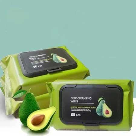 Avocado Makeup Remover Wipes (80 Pcs) – Soothing & Hydrating Face Cleansing Wipes | Gentle Makeup & Dirt Remover for Daily Use