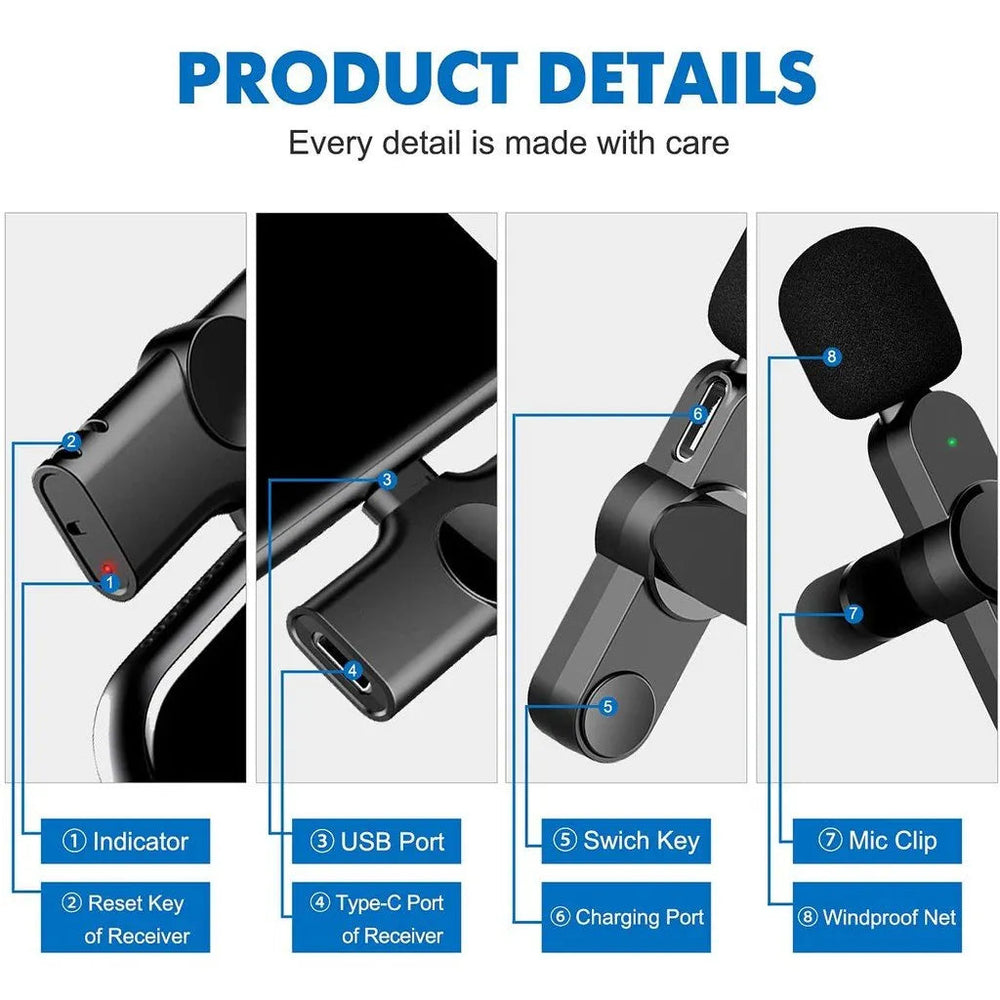 K8 Collar Wireless Microphone Type C Supported