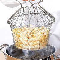Stainless Steel Multi-Functional Foldable Chef Basket | Deluxe Kitchen Colander for Steam, Rinse, Strain & Fry