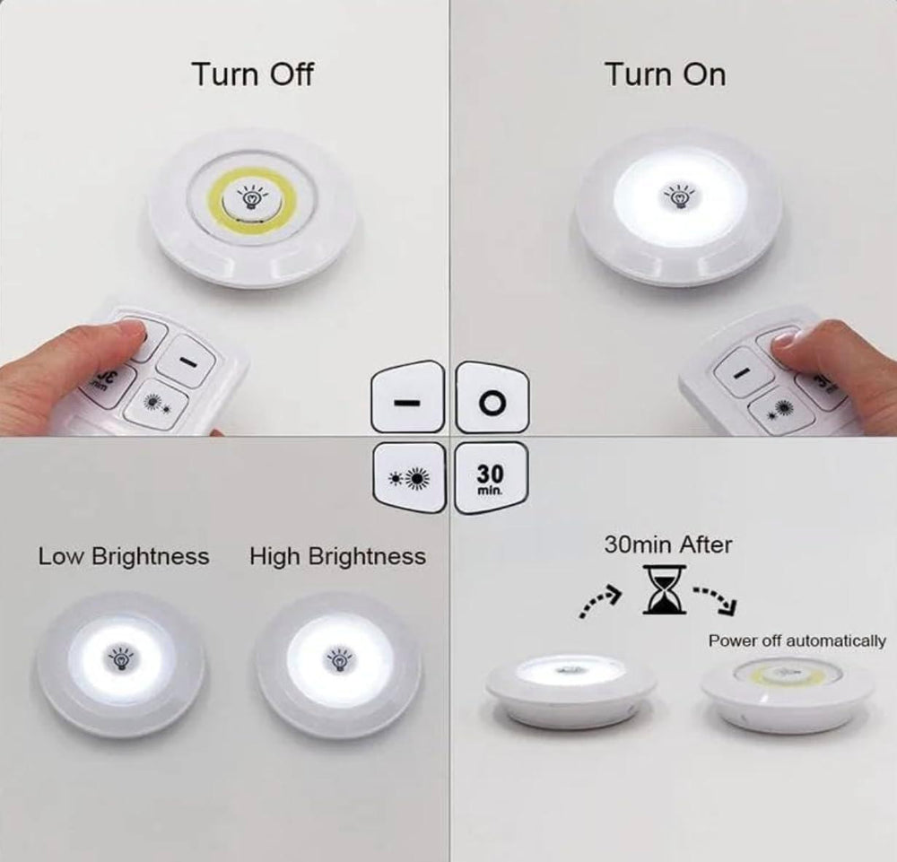3-Piece Tap LED Lights with Remote – Wireless Stick-On Lights (Battery Operated)