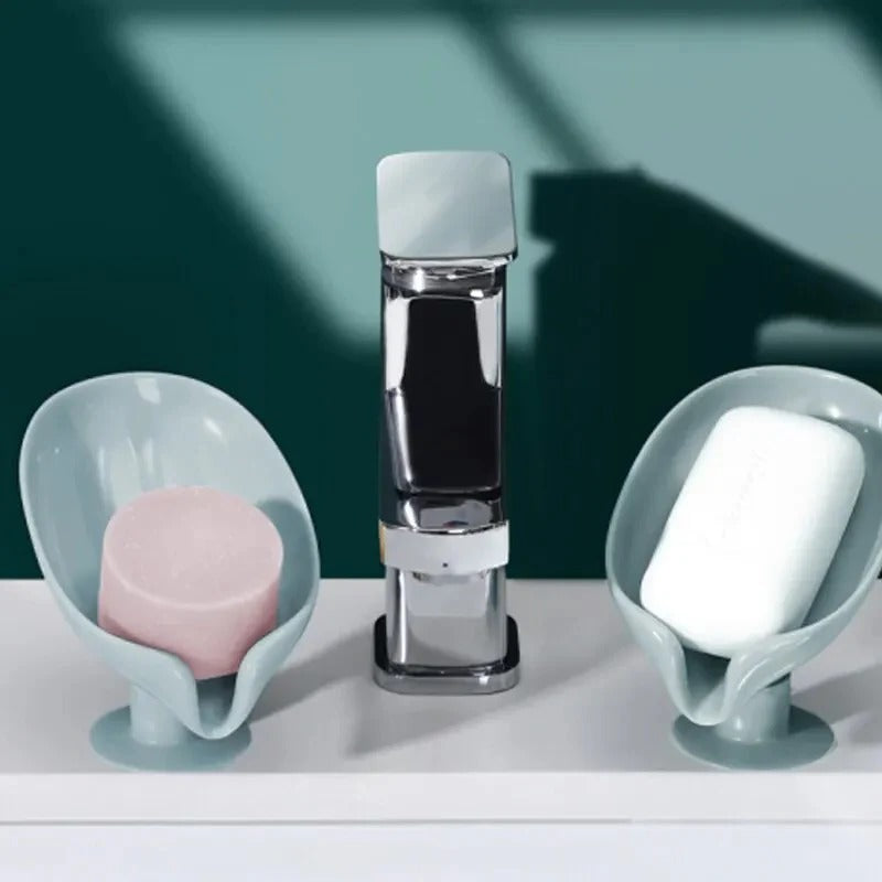 Leaf-Shape Self-Draining Soap Holder – 45° Slanted Soap Dish with Suction Base
