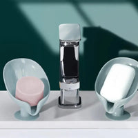 Leaf-Shape Self-Draining Soap Holder – 45° Slanted Soap Dish with Suction Base
