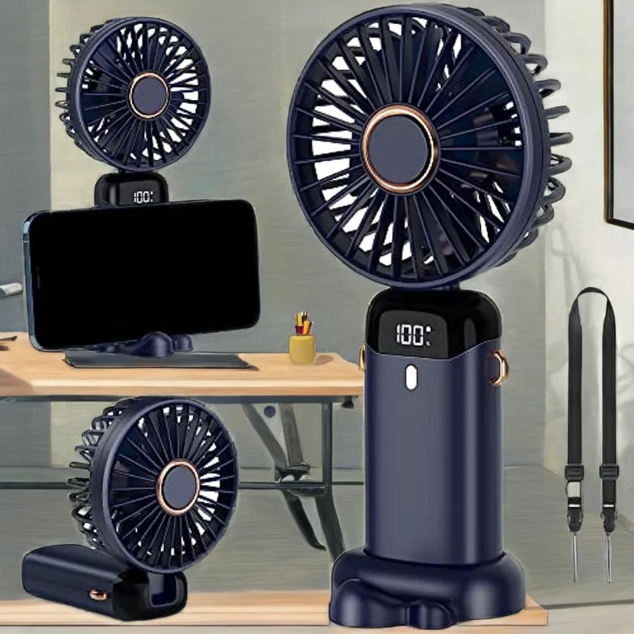 Rechargeable Hand Fan with LED Display – 5 Speed Portable Mini USB Fan for Kids, School & Travel