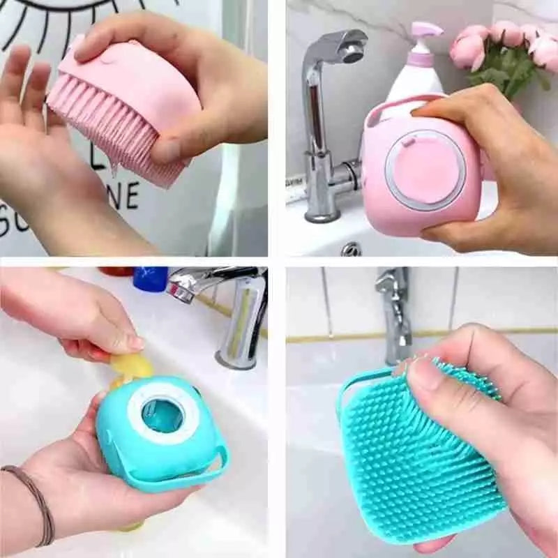 Silicone Bath & Body Shower Brush with Liquid Soap Dispenser | Soft Exfoliating Body Scrubber (Random Color)