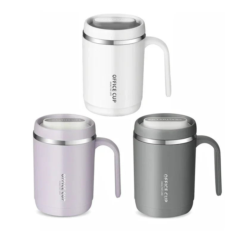 Steel Insulated Travel Mug with Lid & Straw – Coffee, Milk & Juice Cup with Handle | Portable Hot & Cold Drink Mug