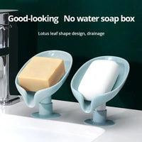 Leaf-Shape Self-Draining Soap Holder – 45° Slanted Soap Dish with Suction Base