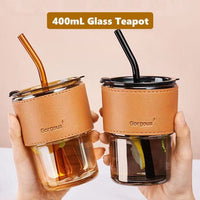 Reusable Coffee Mug with Straw 300ml | Leakproof Lid & Heat-Resistant PU Leather Sleeve for Hot & Cold Drinks