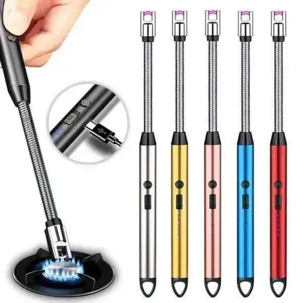 USB Rechargeable Electric Arc BBQ Lighter | Windproof Flameless Plasma Lighter with 360° Flexible Neck & LED Indicator