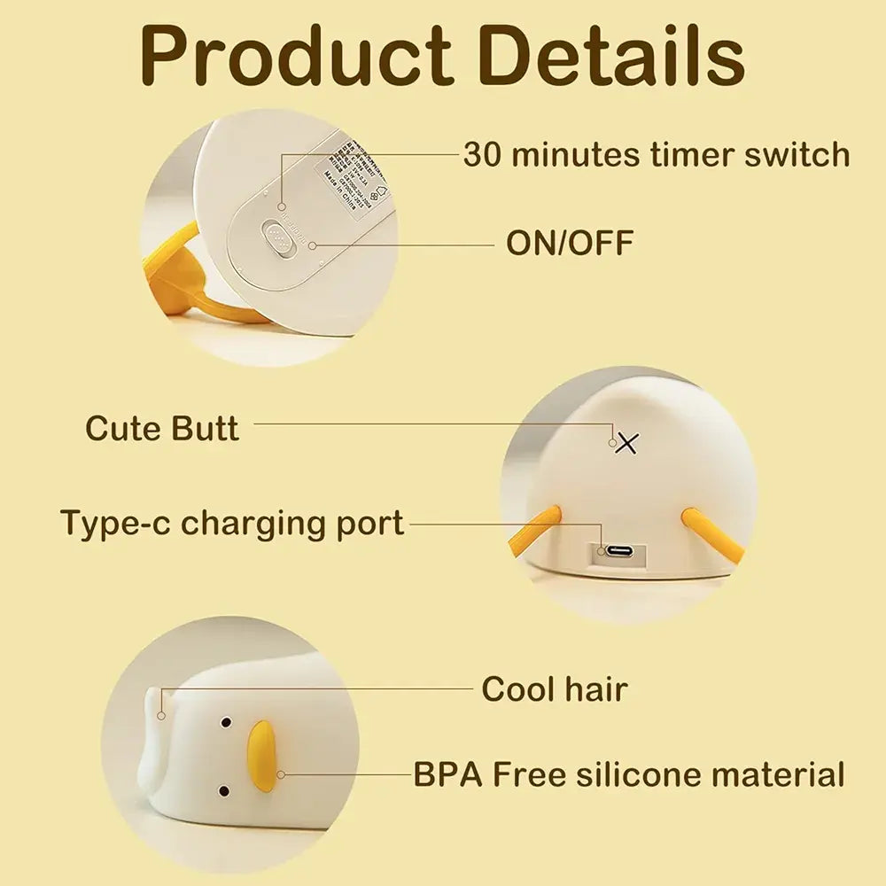 Duck Character LED Lamp – Rechargeable, Timer & Dimmable Night Light