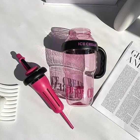 1400ml Ice-Cream Water Bottle – Kawaii Jumbo Smoothie & Milkshake Cup with Straw