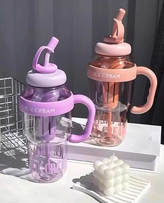 1400ml Ice-Cream Water Bottle – Kawaii Jumbo Smoothie & Milkshake Cup with Straw