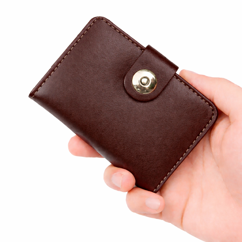 Magnetic Button Card Wallet for Men & Women – Black