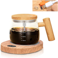 Wooden Design Automatic Self-Stirring Coffee Mug – One Click Electric Mixing Glass Cup
