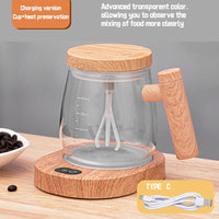 Wooden Design Automatic Self-Stirring Coffee Mug – One Click Electric Mixing Glass Cup