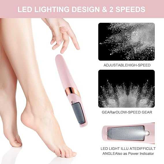 USB Rechargeable Foot Callus Remover – Electric Foot File with LED Light, 2-Speed Settings & Dead Skin Removal for Smooth Feet
