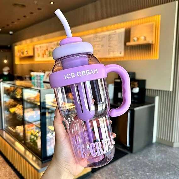 1400ml Ice-Cream Water Bottle – Kawaii Jumbo Smoothie & Milkshake Cup with Straw