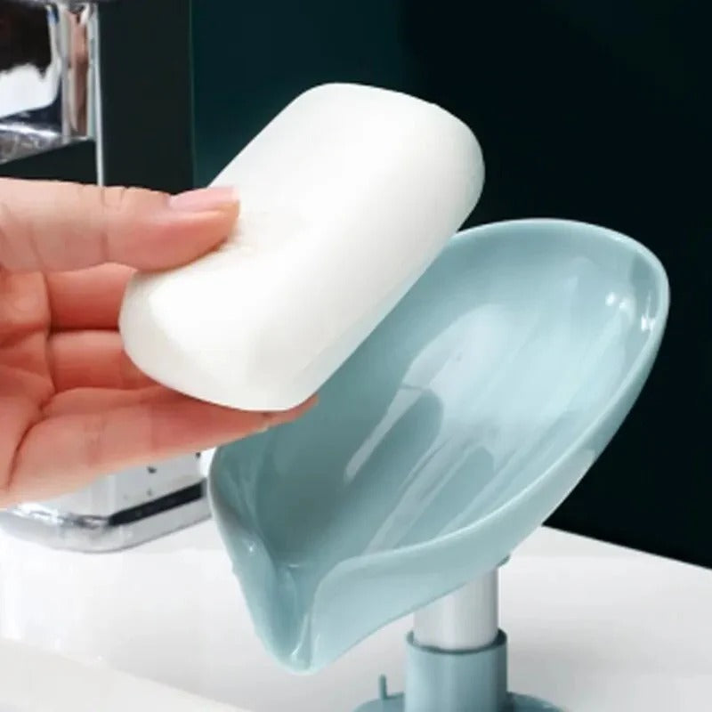Leaf-Shape Self-Draining Soap Holder – 45° Slanted Soap Dish with Suction Base