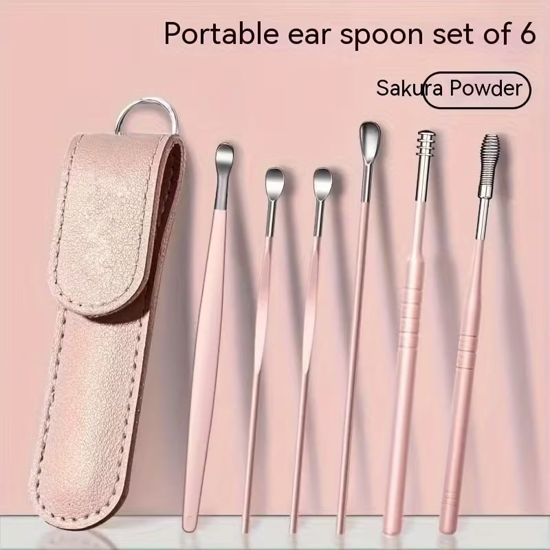 6Pcs Stainless Steel Ear Cleaning Tool Set – Spiral Spring Ear Pick Kit with Portable Storage Case