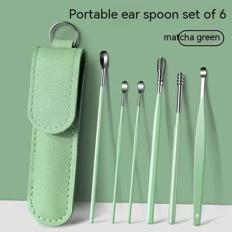 6Pcs Stainless Steel Ear Cleaning Tool Set – Spiral Spring Ear Pick Kit with Portable Storage Case