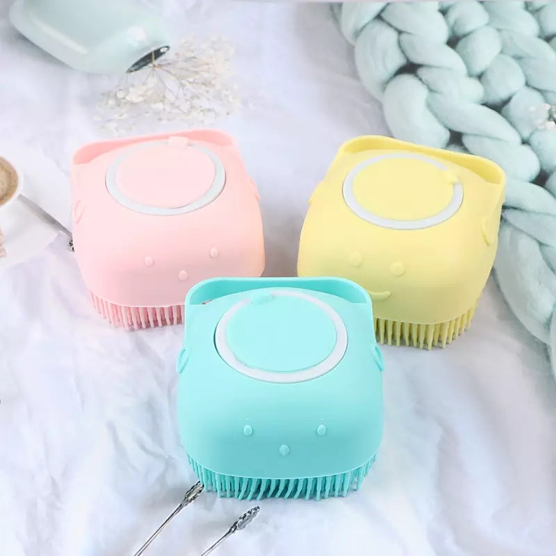 Silicone Bath & Body Shower Brush with Liquid Soap Dispenser | Soft Exfoliating Body Scrubber (Random Color)