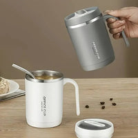 Steel Insulated Travel Mug with Lid & Straw – Coffee, Milk & Juice Cup with Handle | Portable Hot & Cold Drink Mug