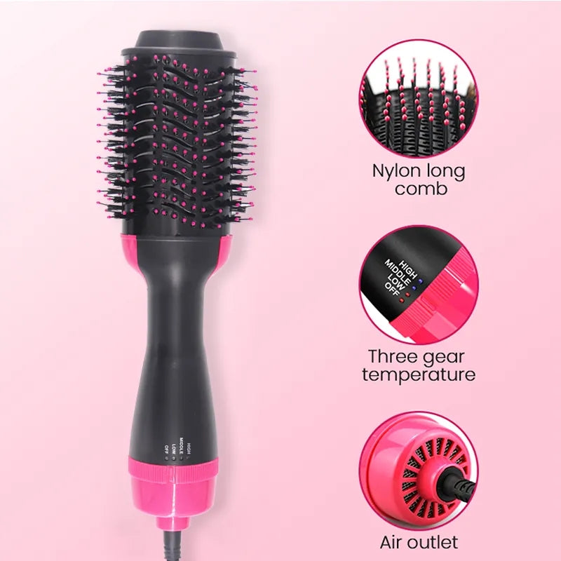 3-in-1 Hair Dryer Brush – Hot Air Hair Styling Brush for Drying, Straightening & Curling